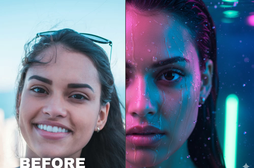 پرتره هنری با قطرات آب